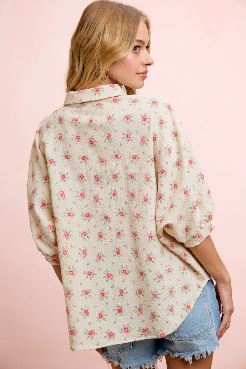 Flower Printed Top With Front Button