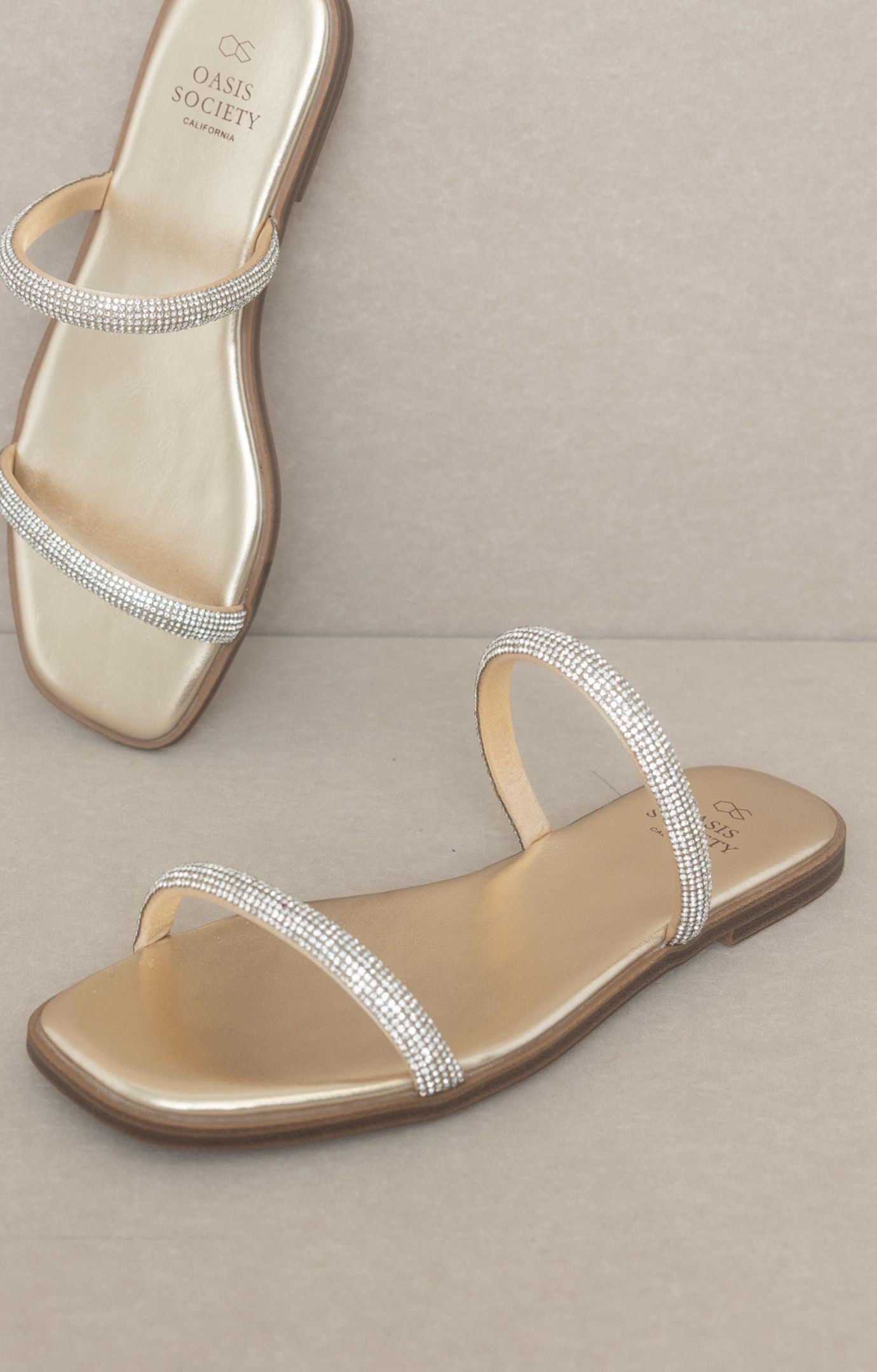 Gold Double Strap Rhinestone Sandals