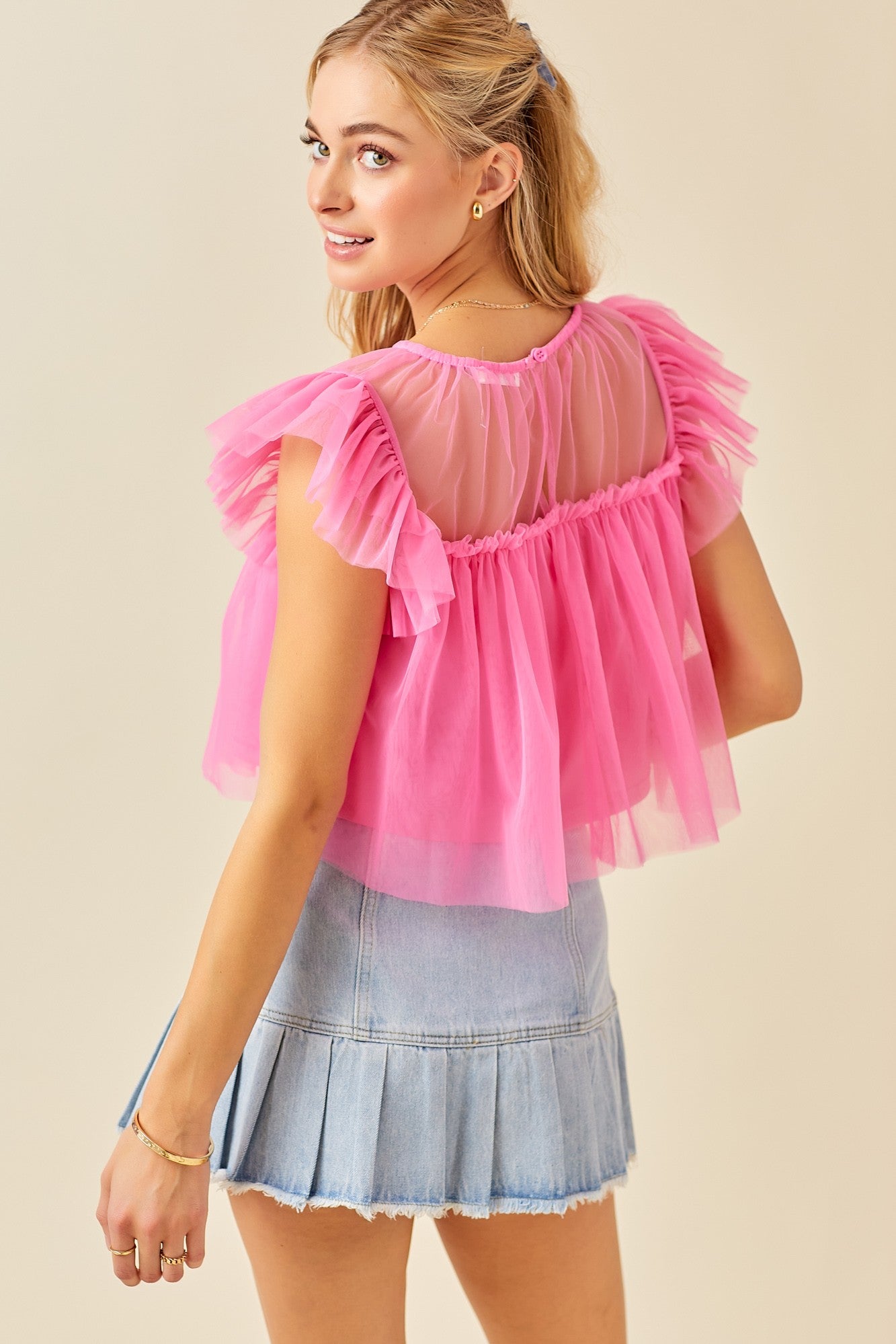 Cropped Mesh Babydoll Top