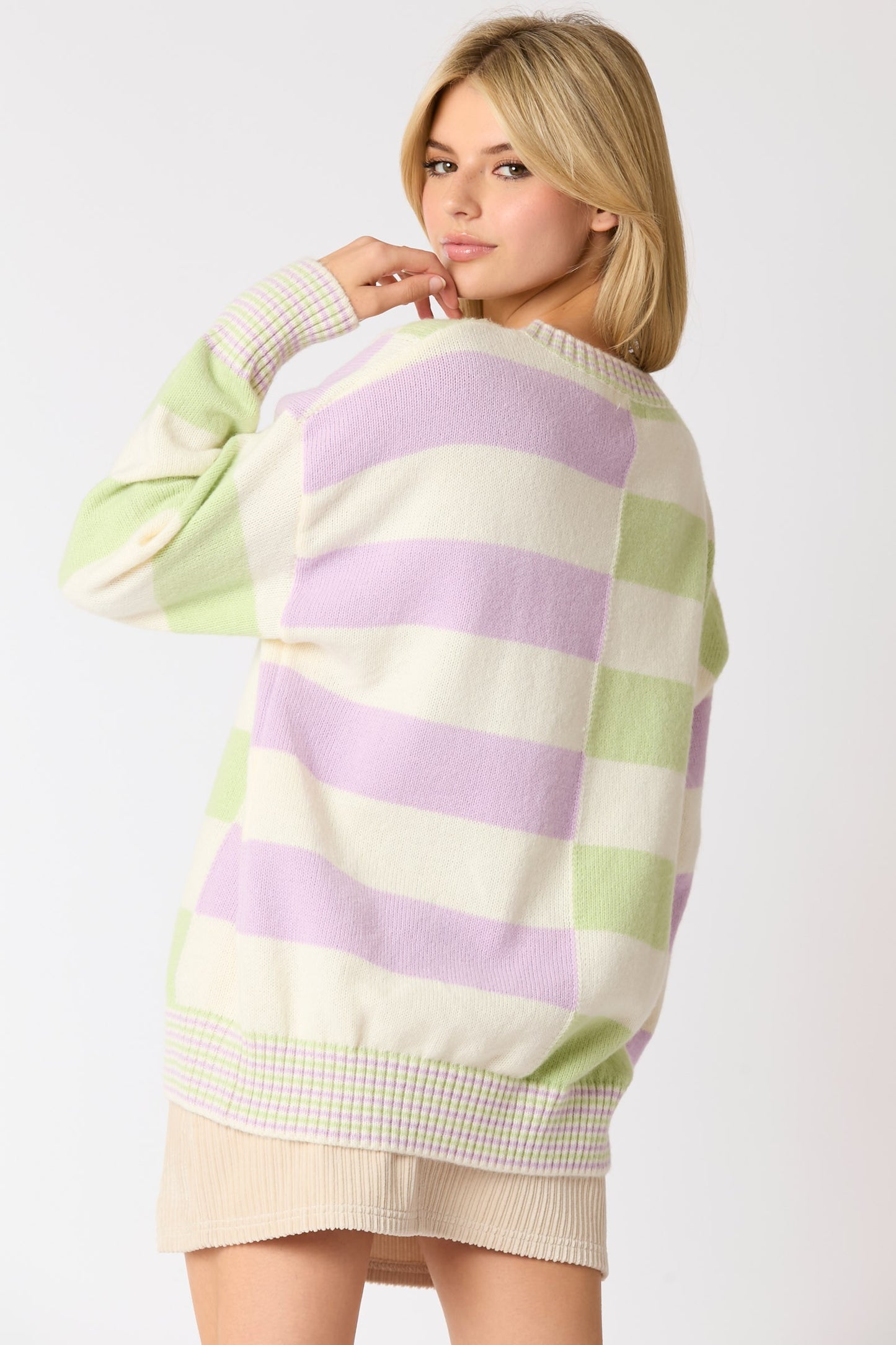 Poly Color Block Stripe Sweater