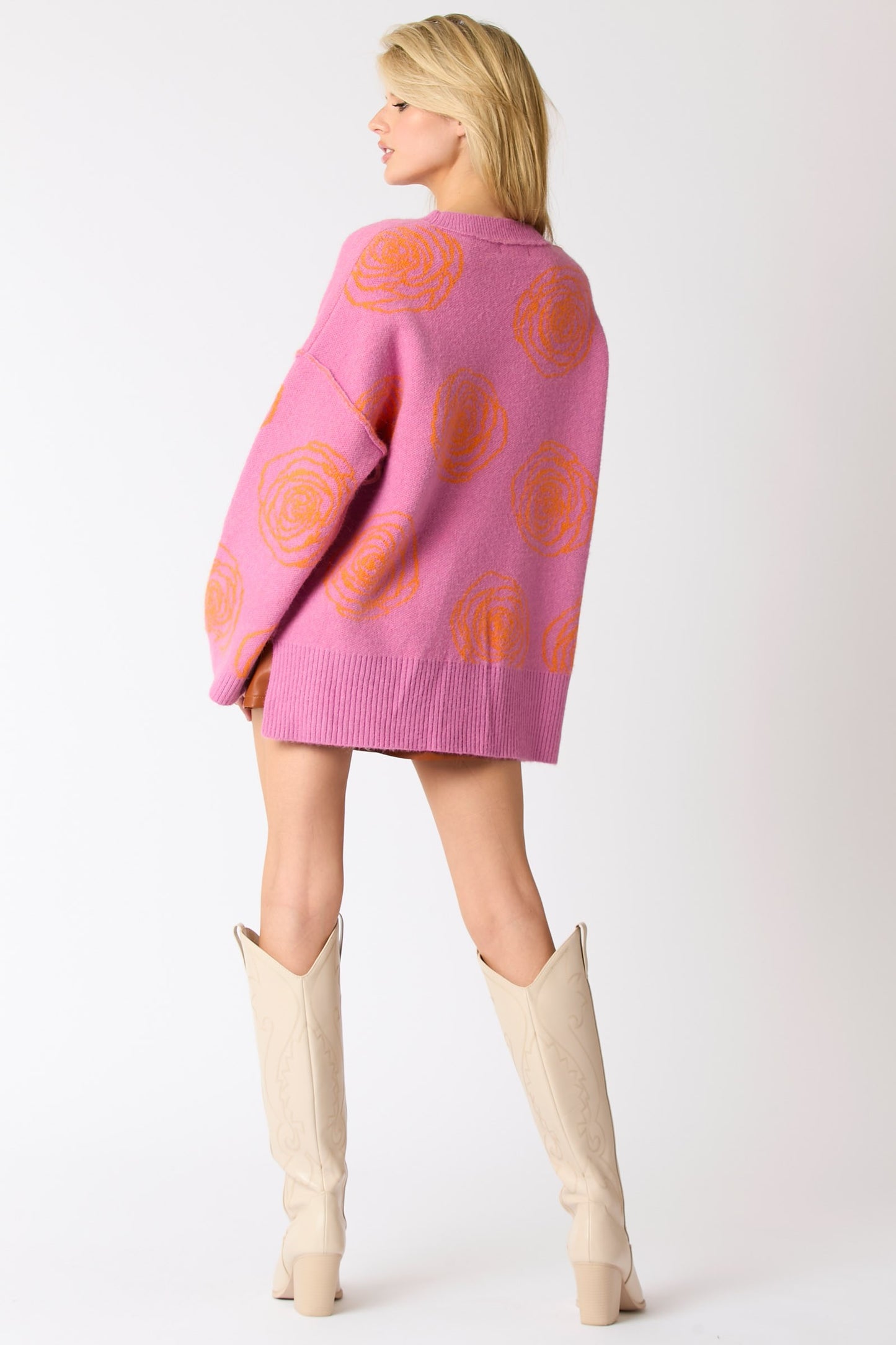 Acrylic Nylon wool Poly Rose Detail Oversized Sweater
