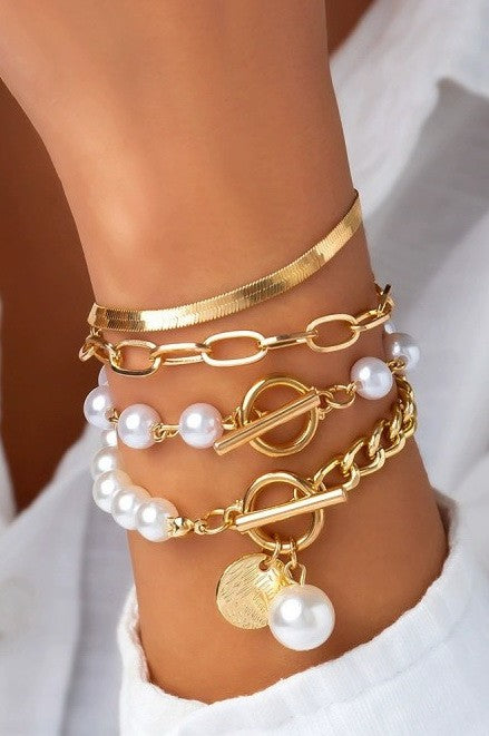 Multilayer Pearl Chain Herringbone Bracelet