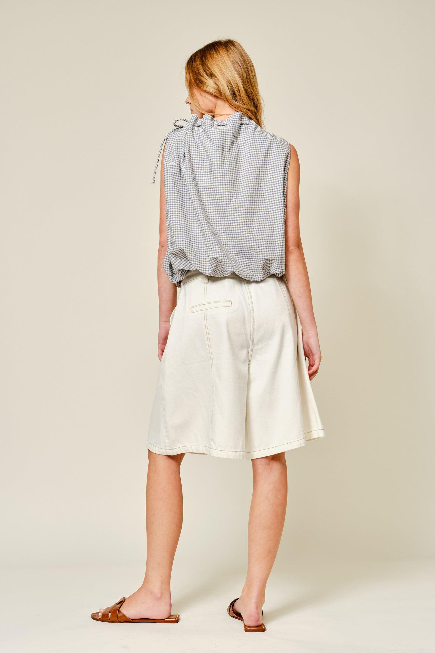 Checkered Sleeveless Bubble Top