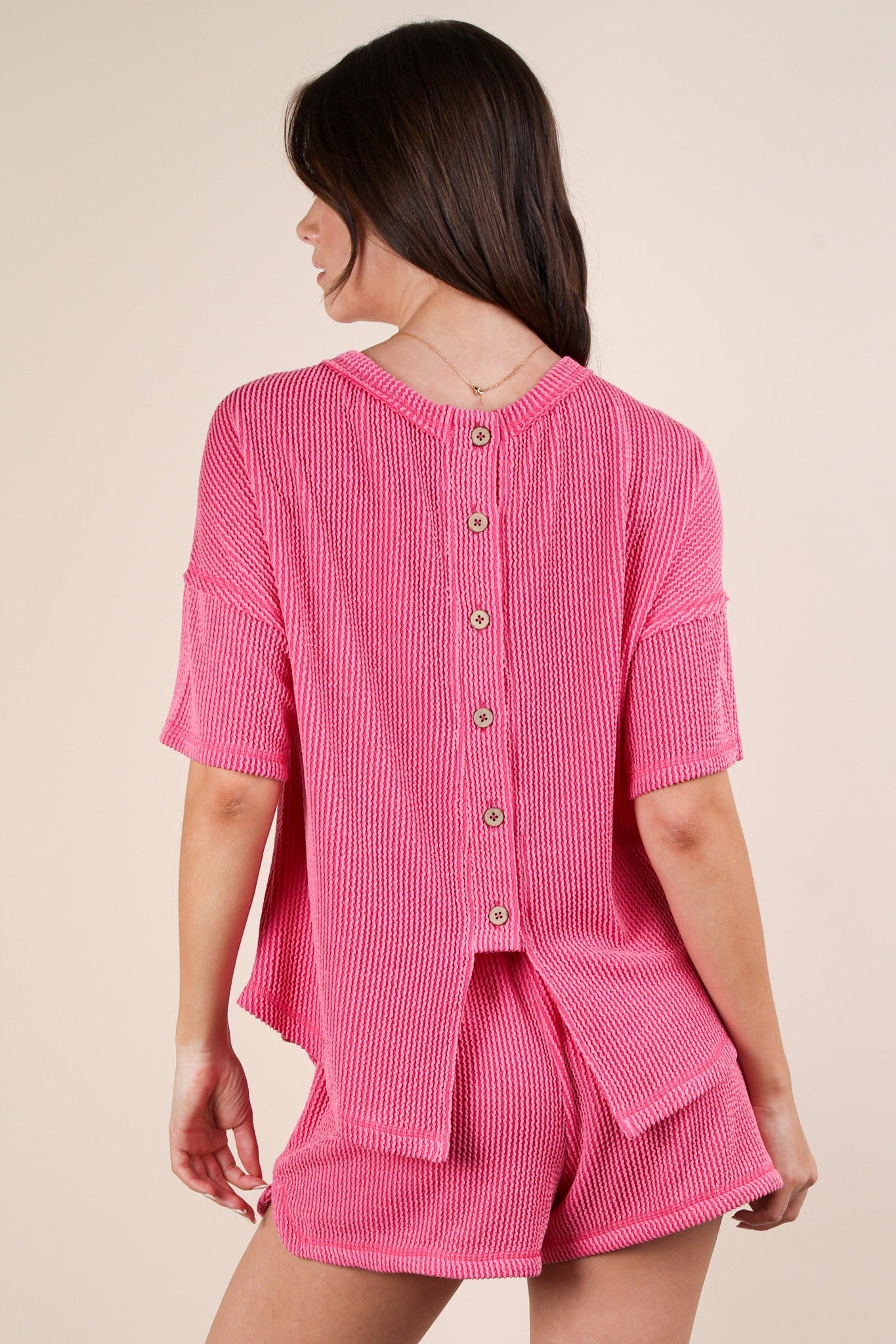 Ribbed Button Short Set
