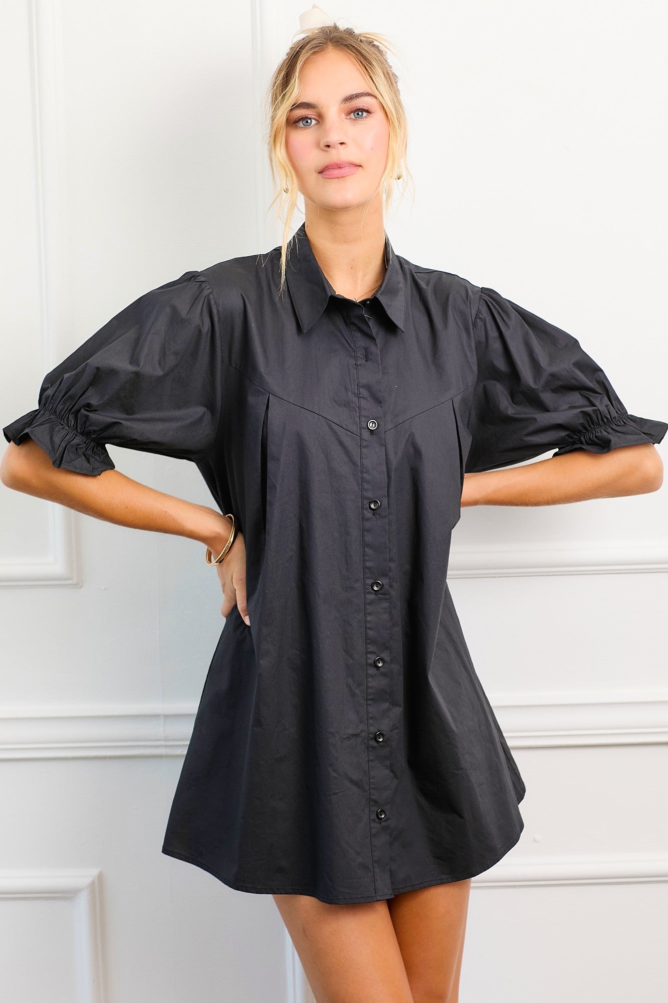Collar Neck Poplin Dress W/ Front Buttons