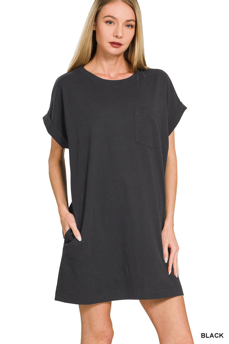 Premium Cotton T-Shirt Dress w/Pockets