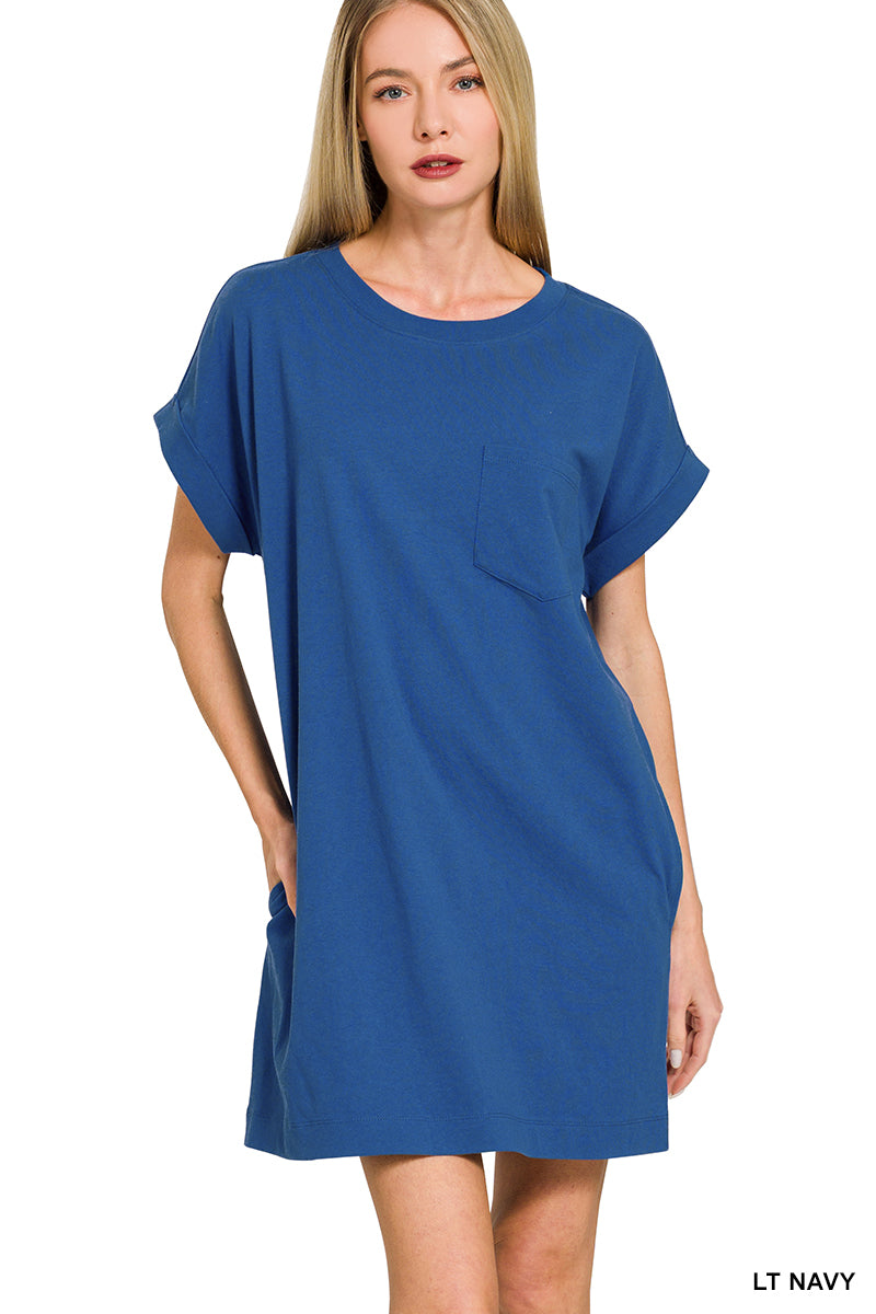 Premium Cotton T-Shirt Dress w/Pockets