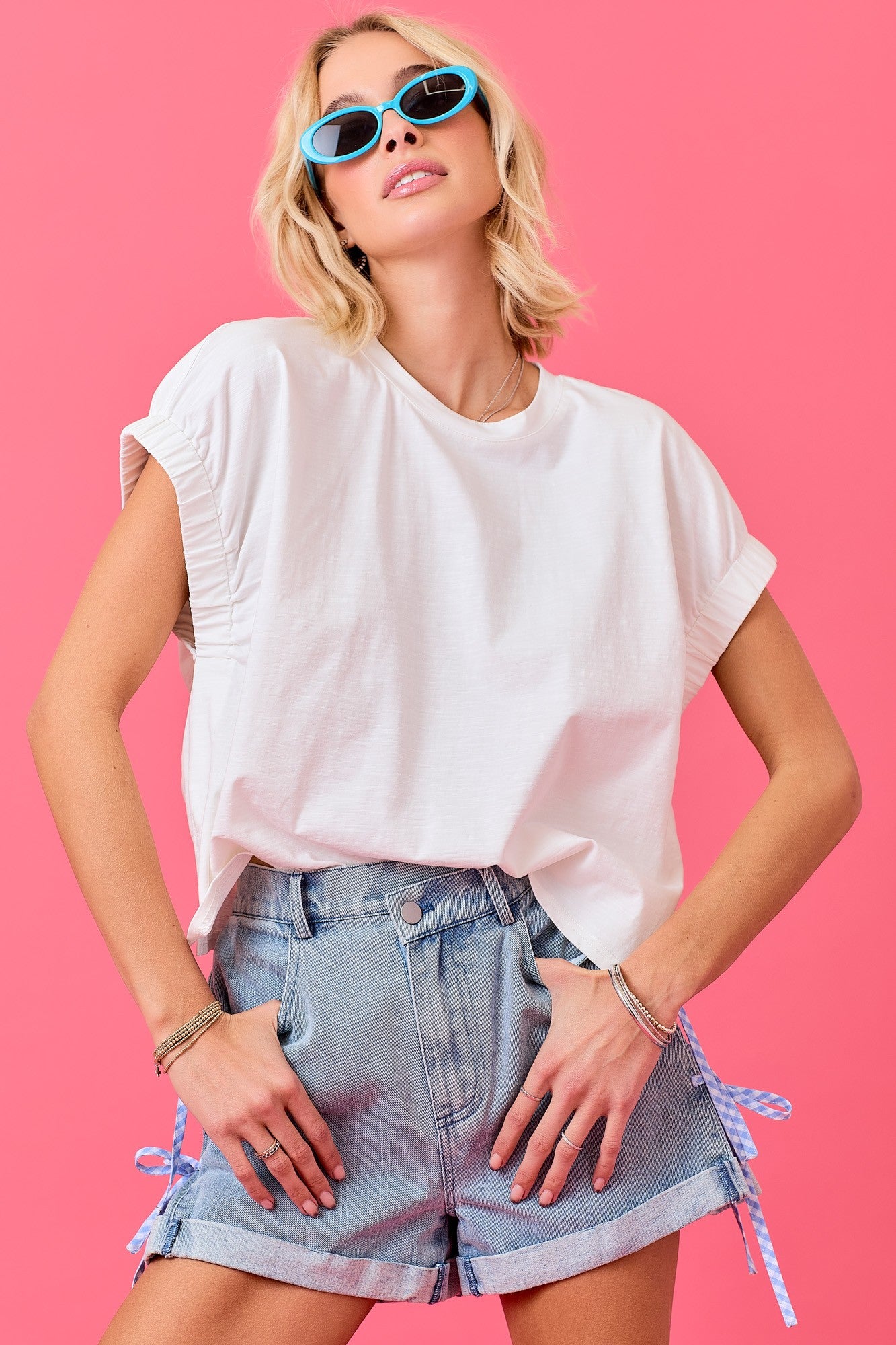 Oversized Knit Top With Elastic Sleeve