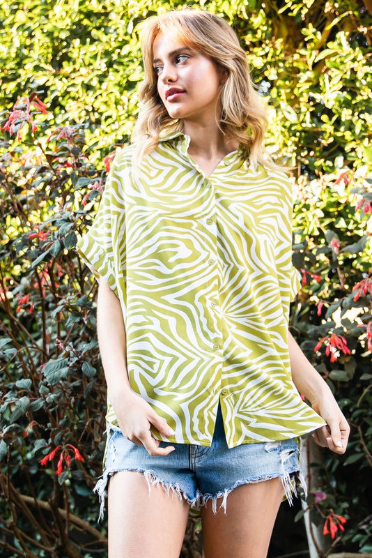 PLUS Zebra Print Collared Top