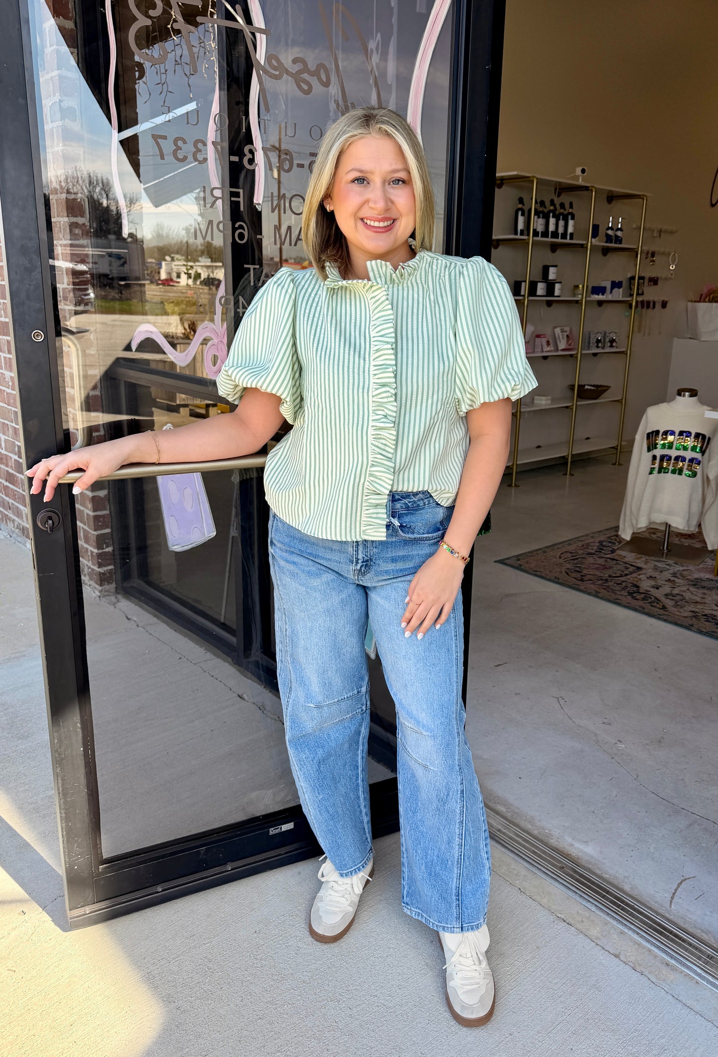 Striped Ruffled Button Down Top