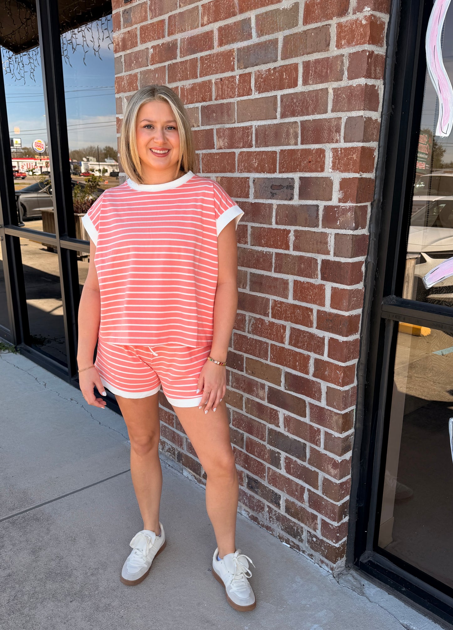 Stripe Contrast Trim Top & Shorts Set