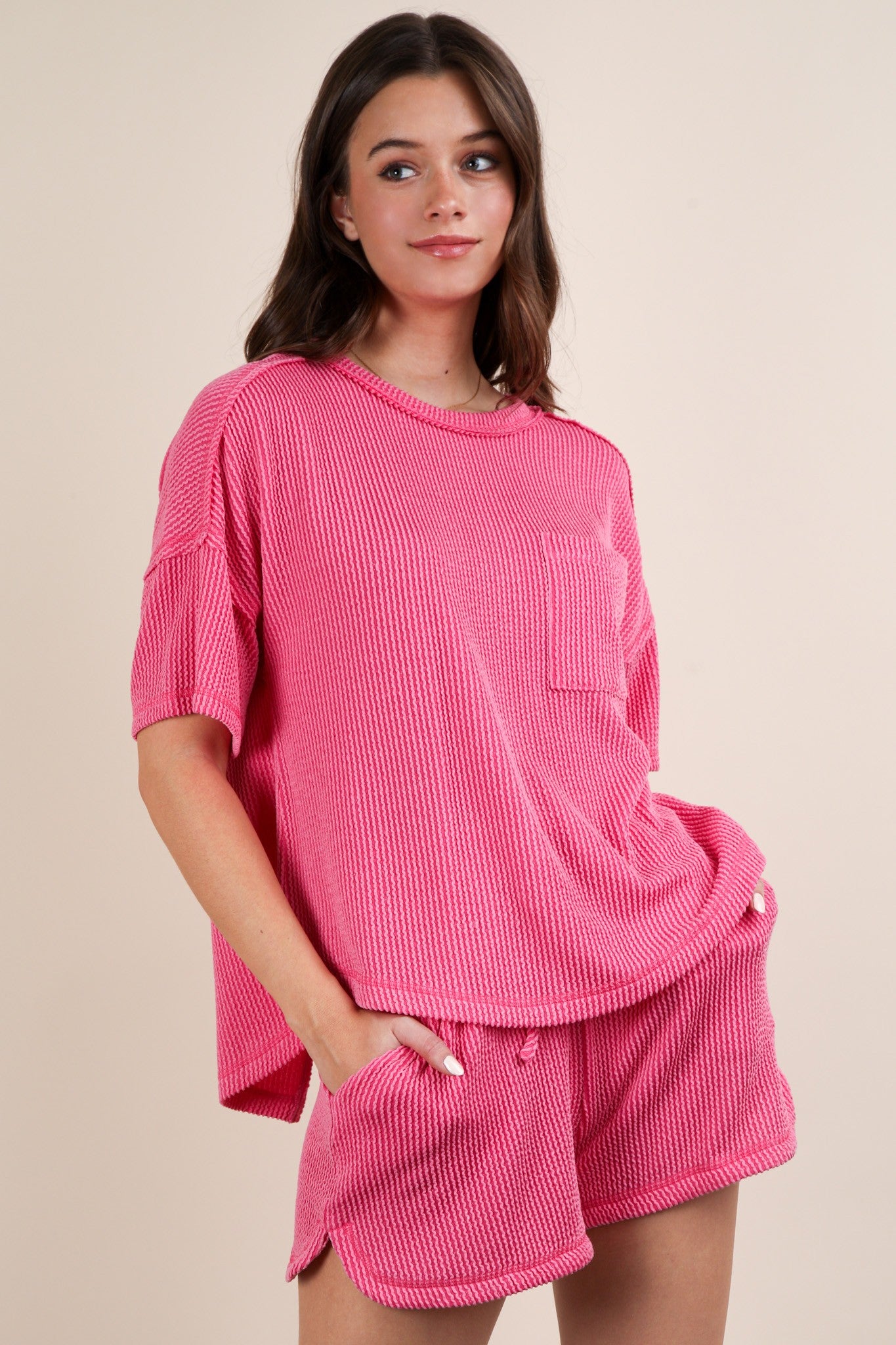 Ribbed Button Short Set