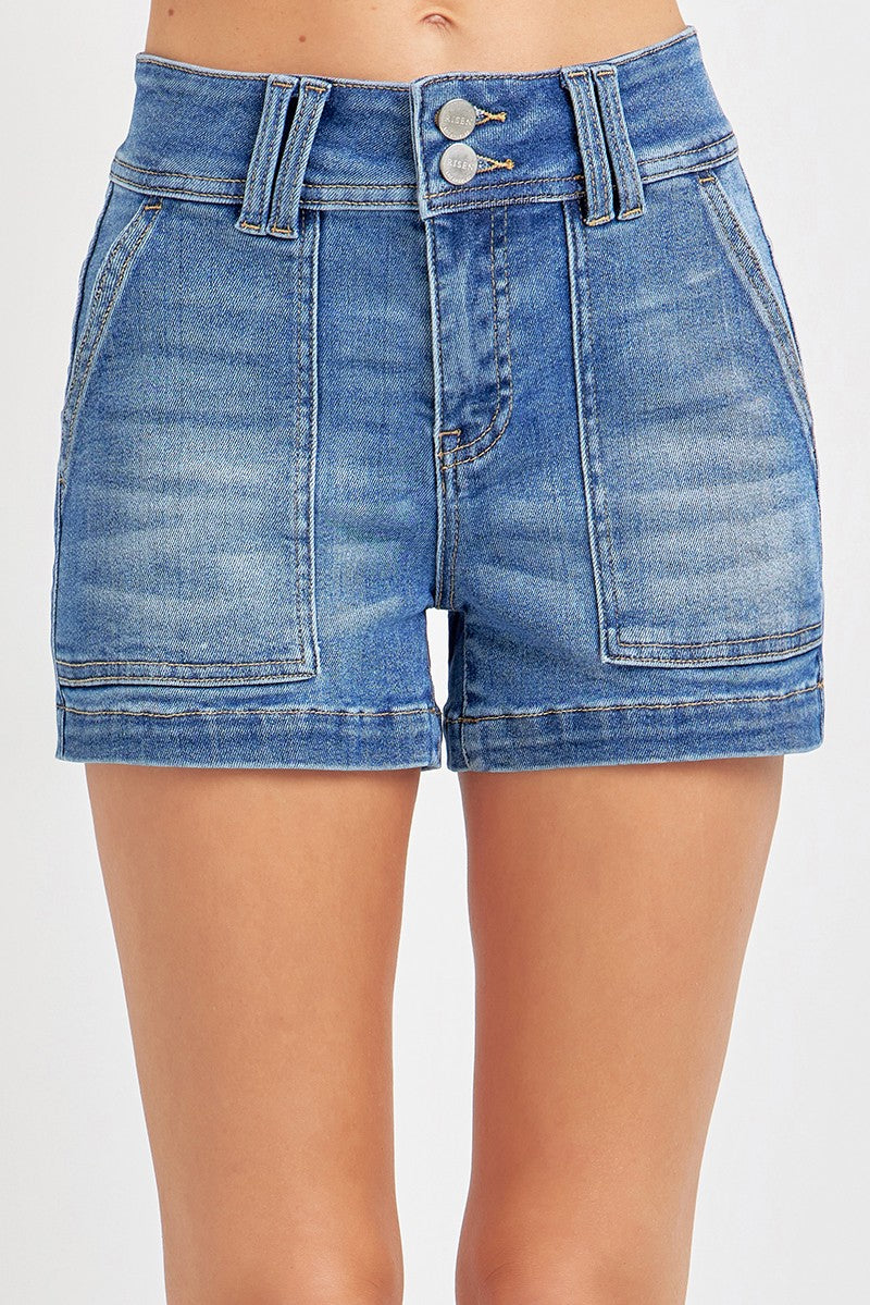 Risen - High Rise Patched Front Pocket Shorts