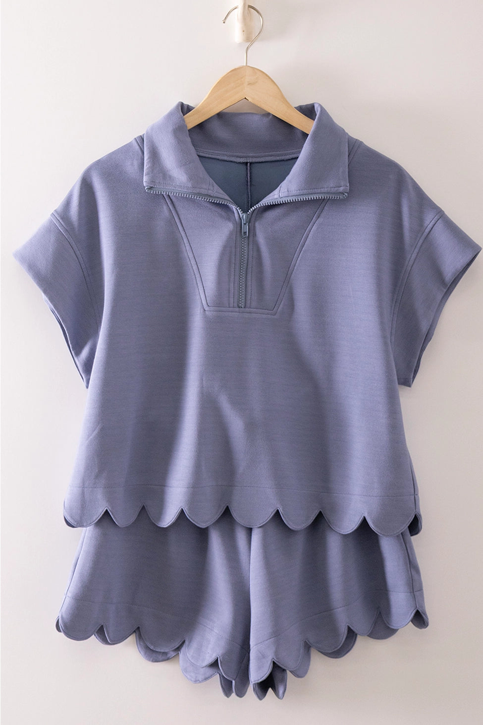Half Zip Scallop Short Set