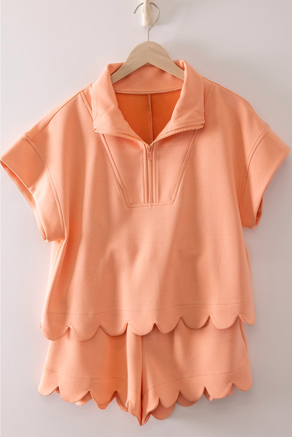 Half Zip Scallop Short Set