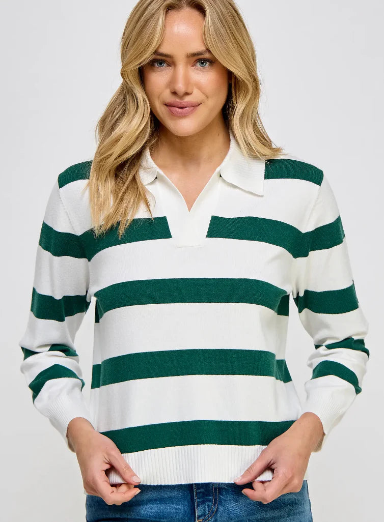 Long Sleeve Striped Polo