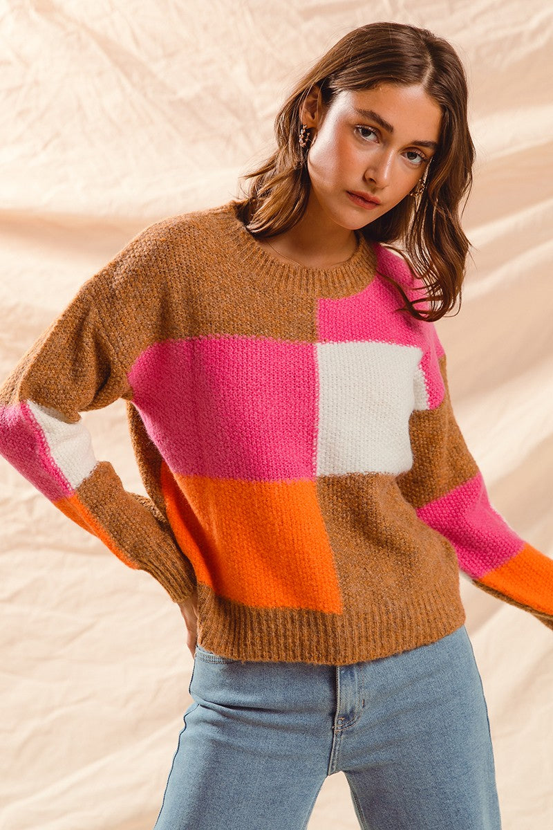 Colored Block Checkered Sweater