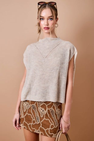 Mockneck Knitted Sweater Vest Top