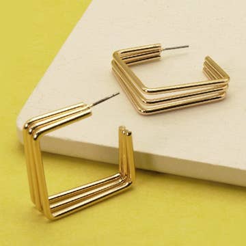 Three Row Square Hoop Earrings