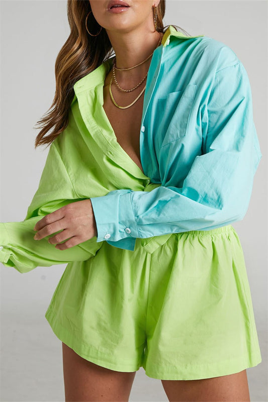 Lime and Blue Long Sleeve Short Set