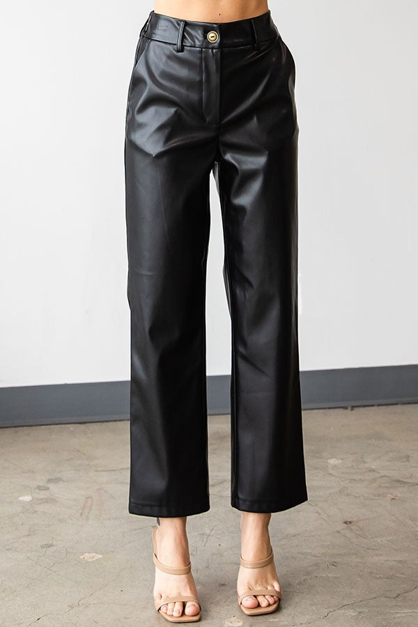 Faux Leather Straight Leg Pants