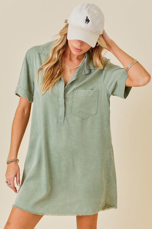 Short Sleeve Washed Denim Shirtdress