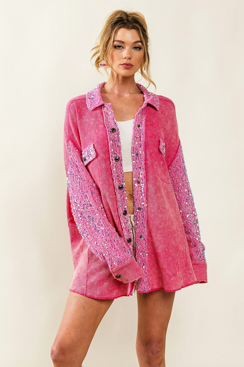 Pink Sequin Shacket