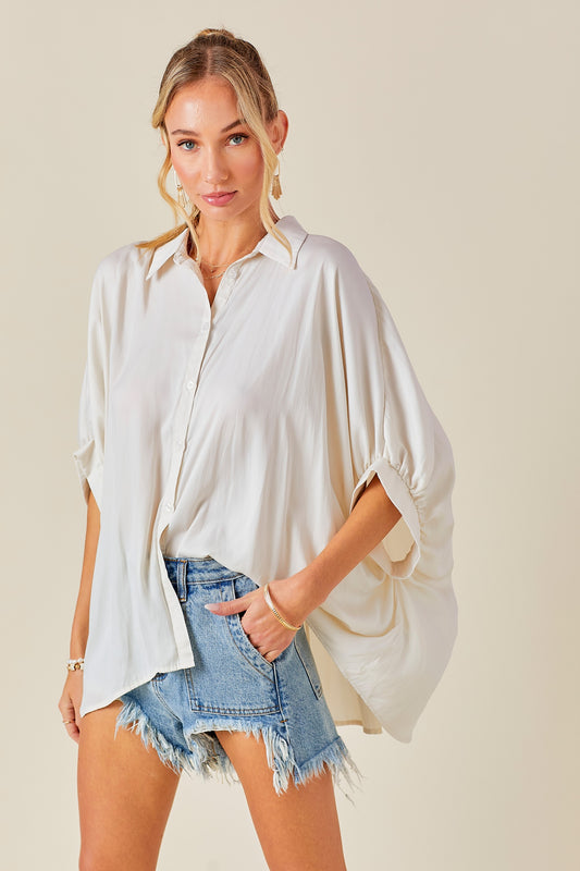 Oversized Satin Button Down Shirt