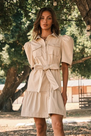 Leather Button Down Tiered Dress