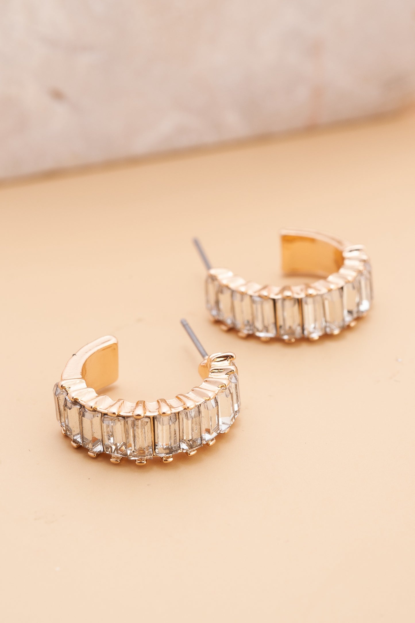 Baguette Stone Circle Hoops