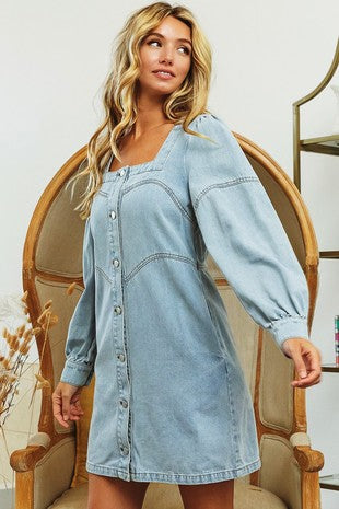 Square Neck Denim Dress