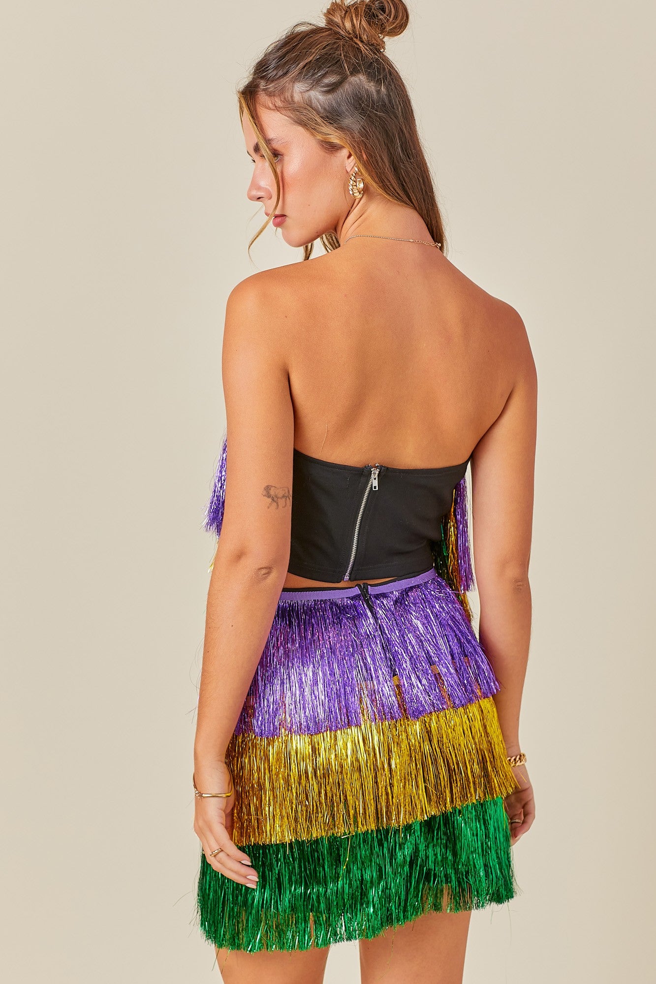 Mardi Gras Metallic Strapless Fringe Set