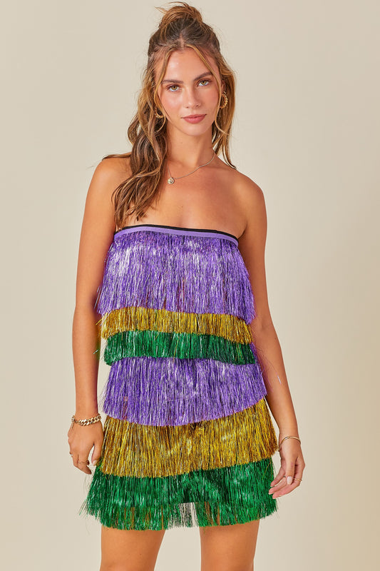 Mardi Gras Metallic Strapless Fringe Set