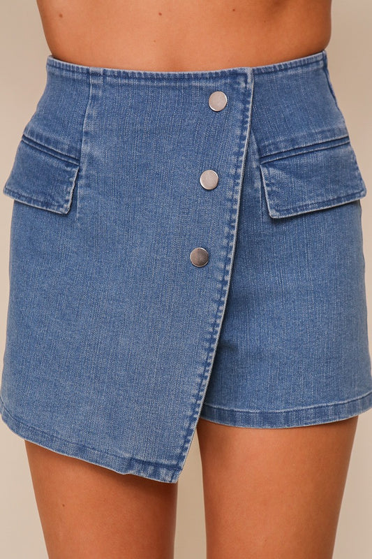 High Waisted Knit Denim Skort