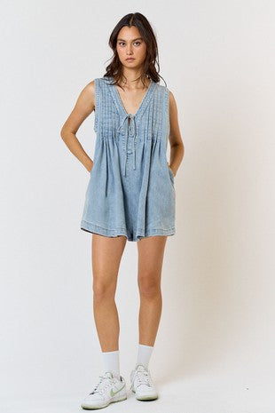 Denim V Neckline Romper