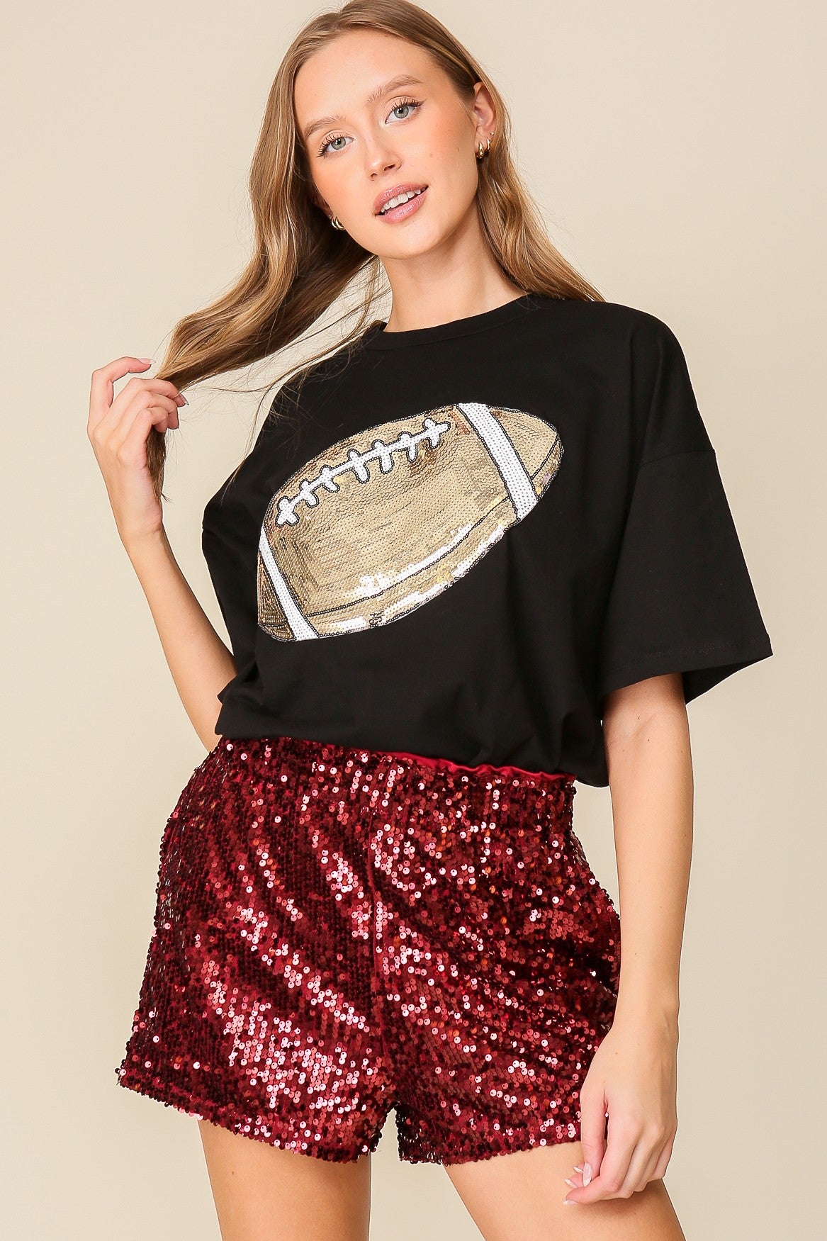 Sequin Football short sleeve Tee