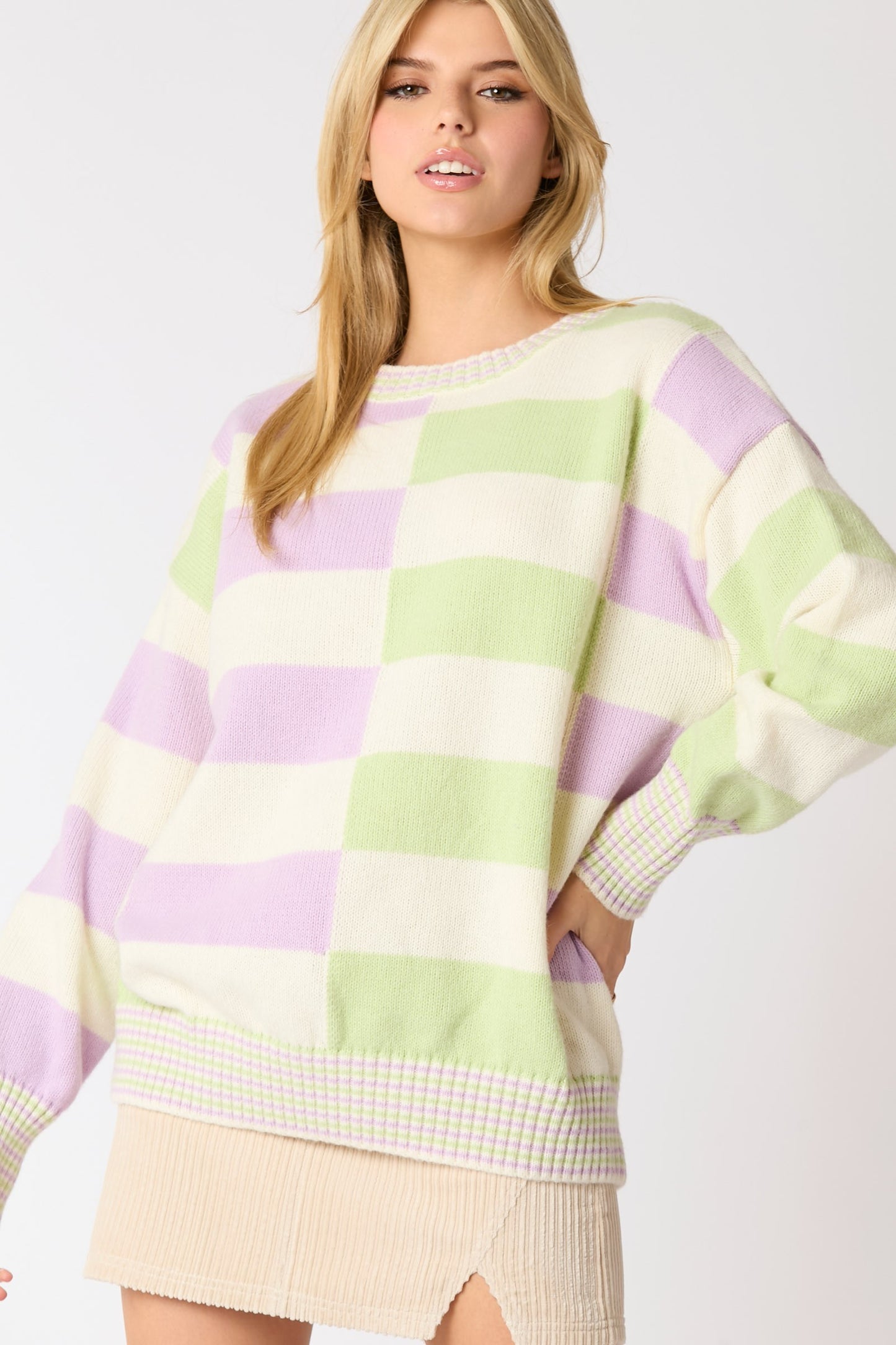 Poly Color Block Stripe Sweater