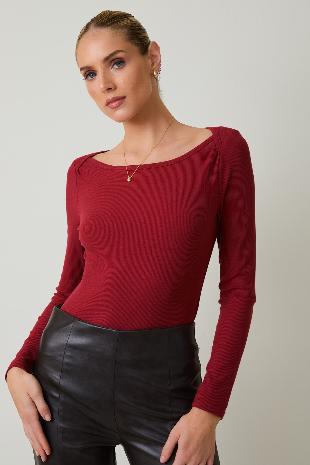 Boat Neck Long Sleeve Rib Bodysuit