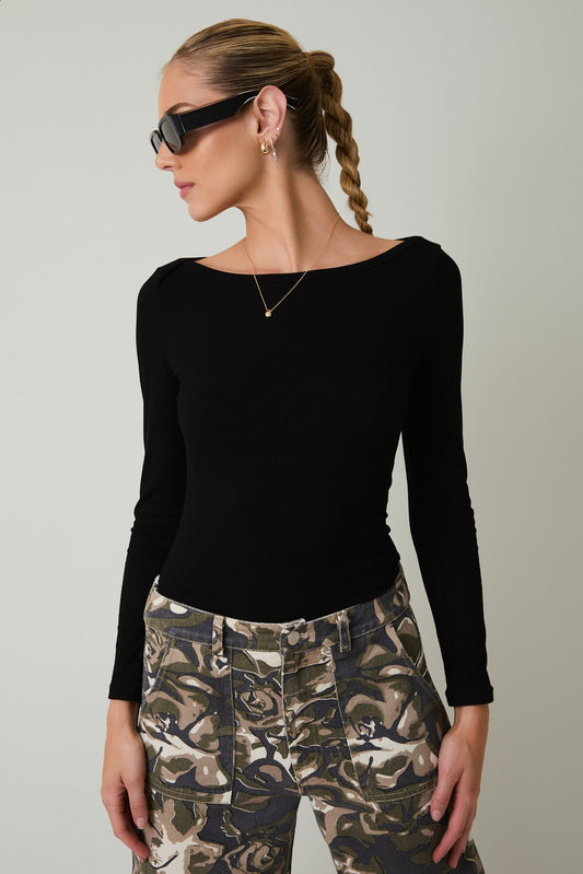 Boat Neck Long Sleeve Rib Bodysuit