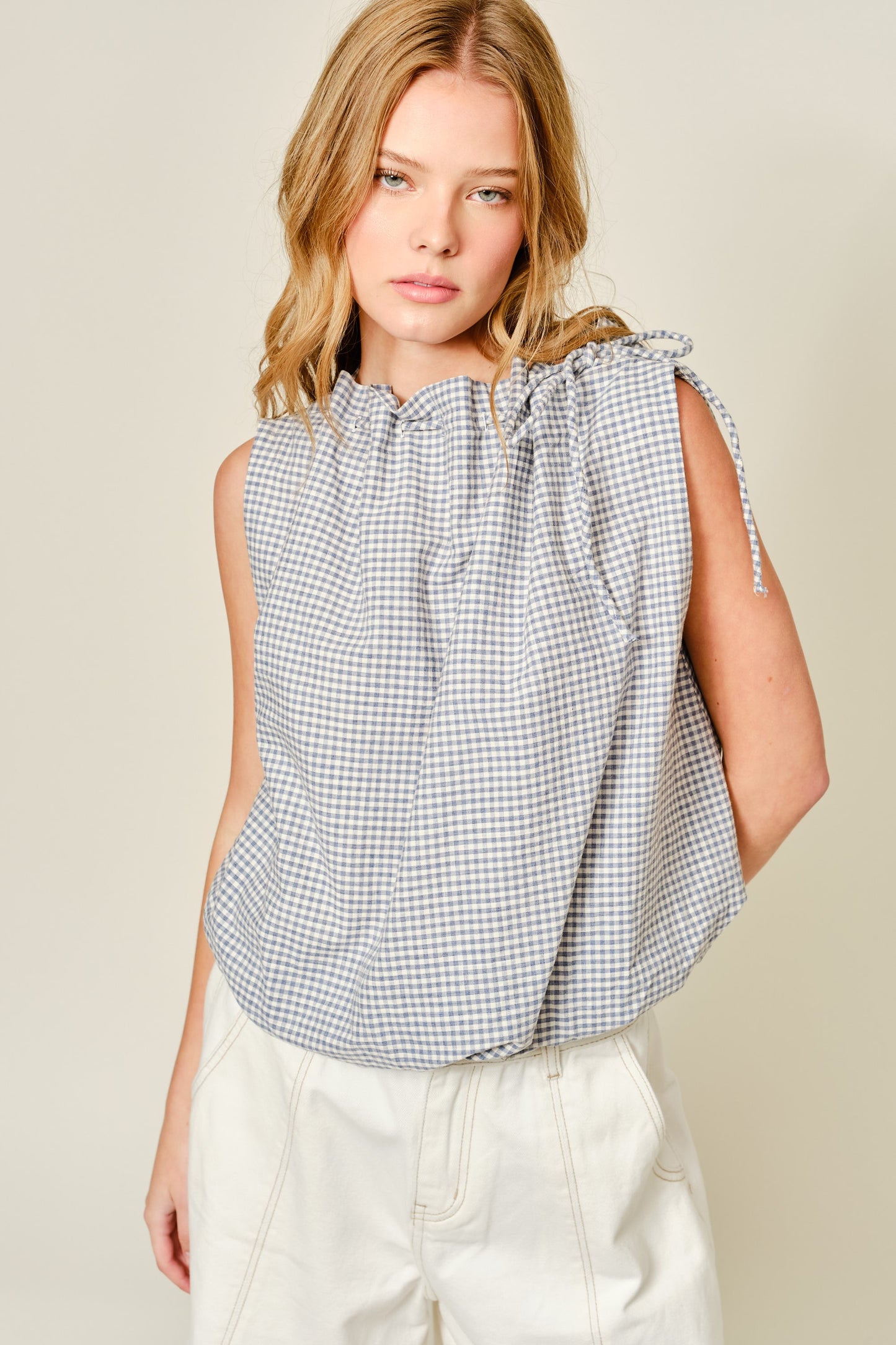 Checkered Sleeveless Bubble Top