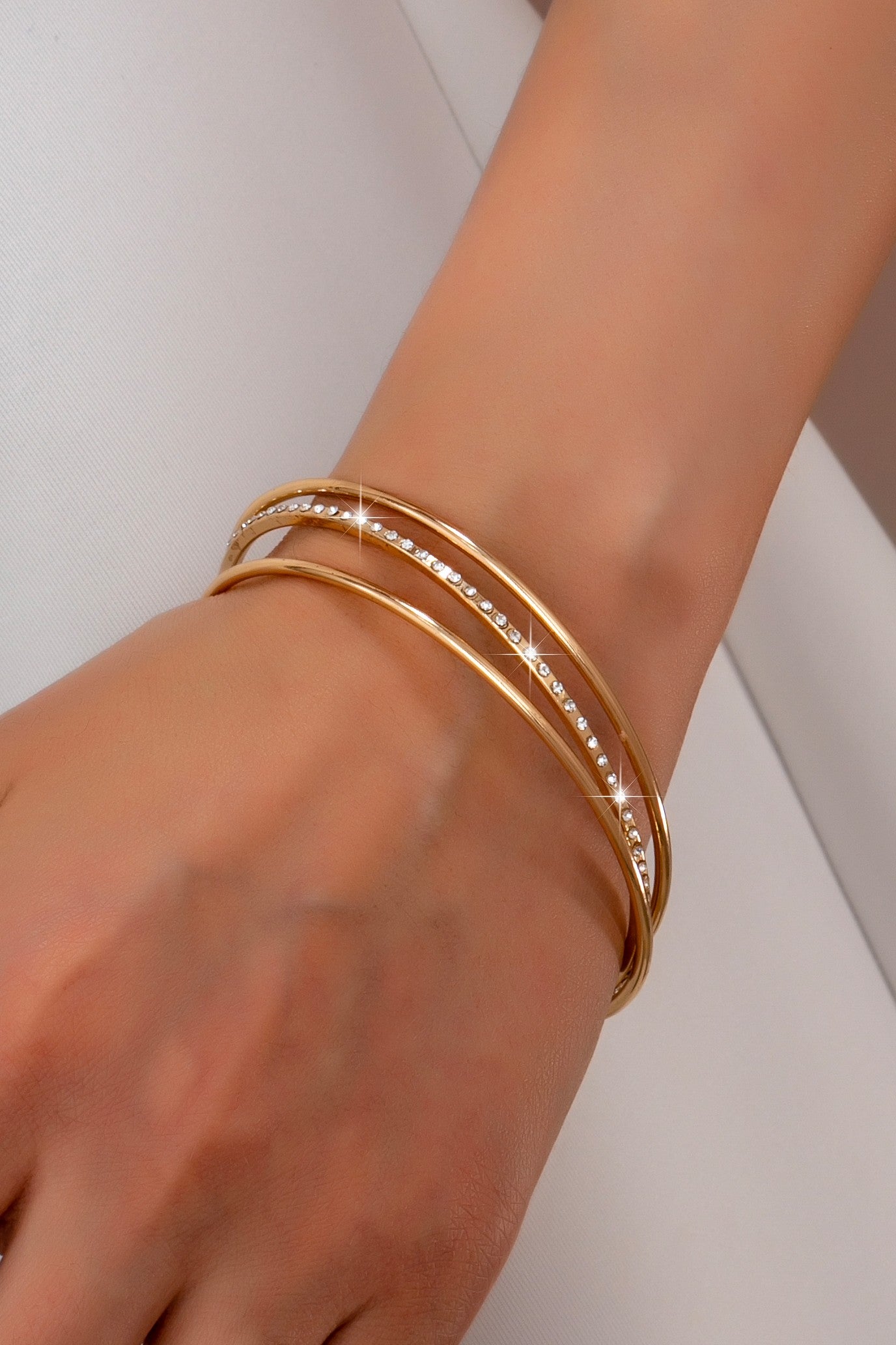 Gold Bangles With Crystal Row