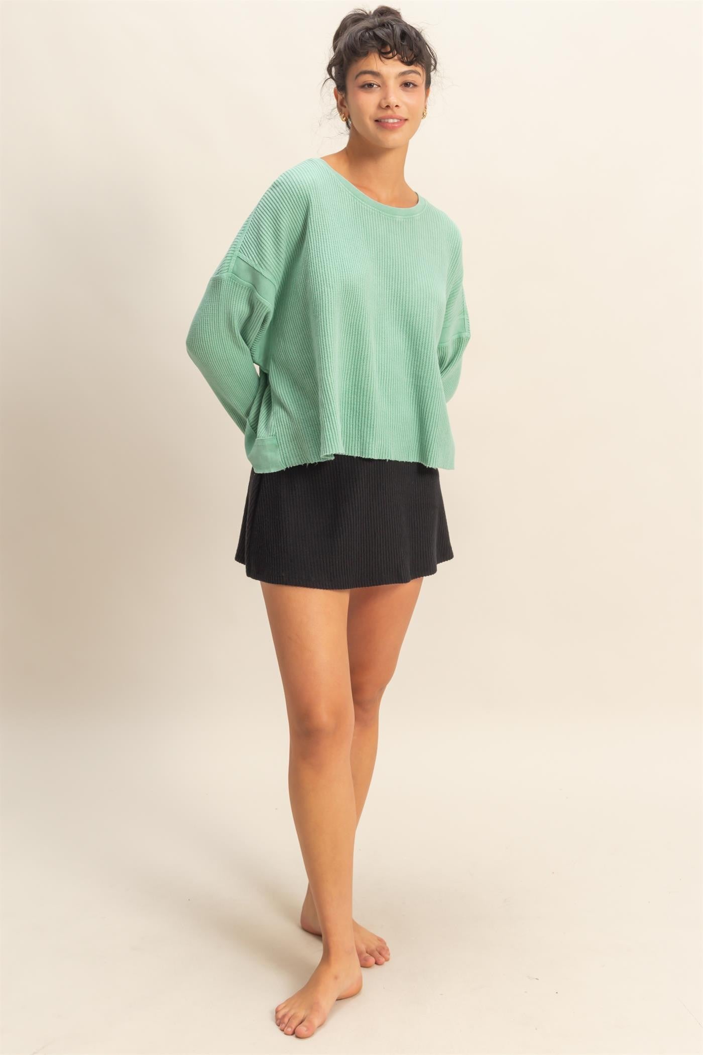 Ribbed Elastic Waist Mini Skort