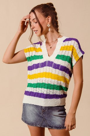 Mardi Gras Strip Lightweight Sweater Top