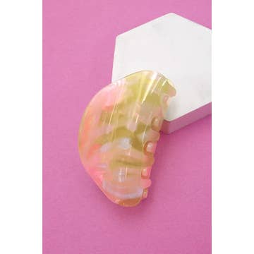 Large Pink/Green Half Moon Hair Clip