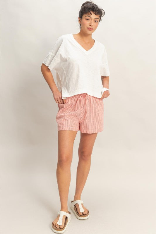 Striped Drawstring Waist Shorts