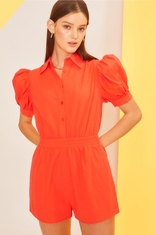 Collared Puff Sleeve Romper