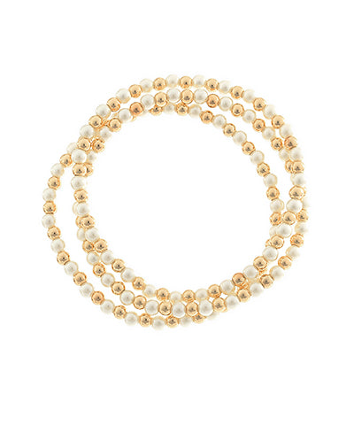 4mm 3 Row Pearl and Metal Bead Bracelet