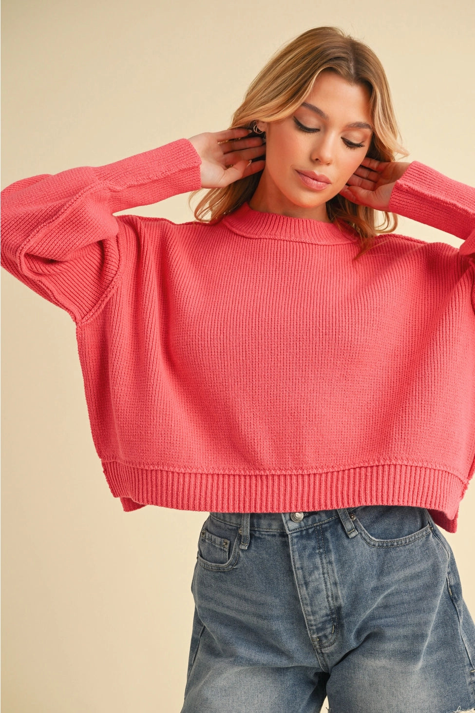 Pullover Boxy Cropped Waist Sweater