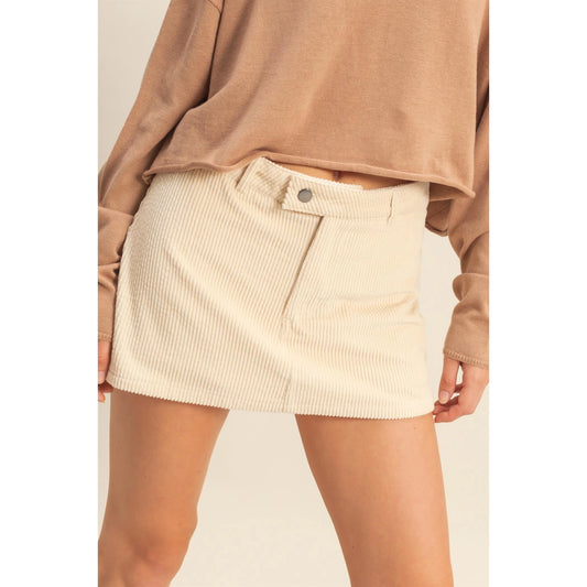 Flirty Corduroy Mid Waist Mini Skort