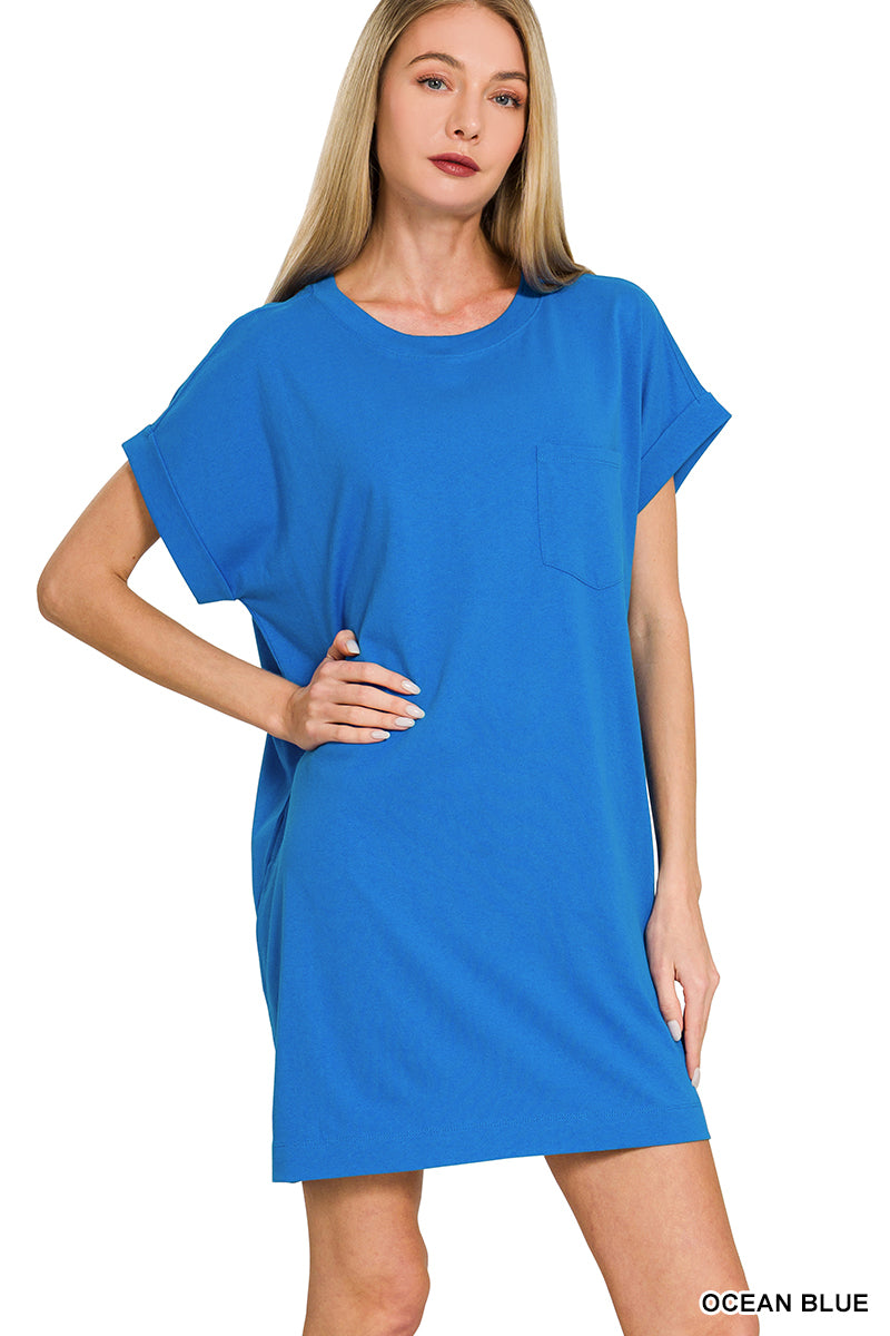 Premium Cotton T-Shirt Dress w/Pockets